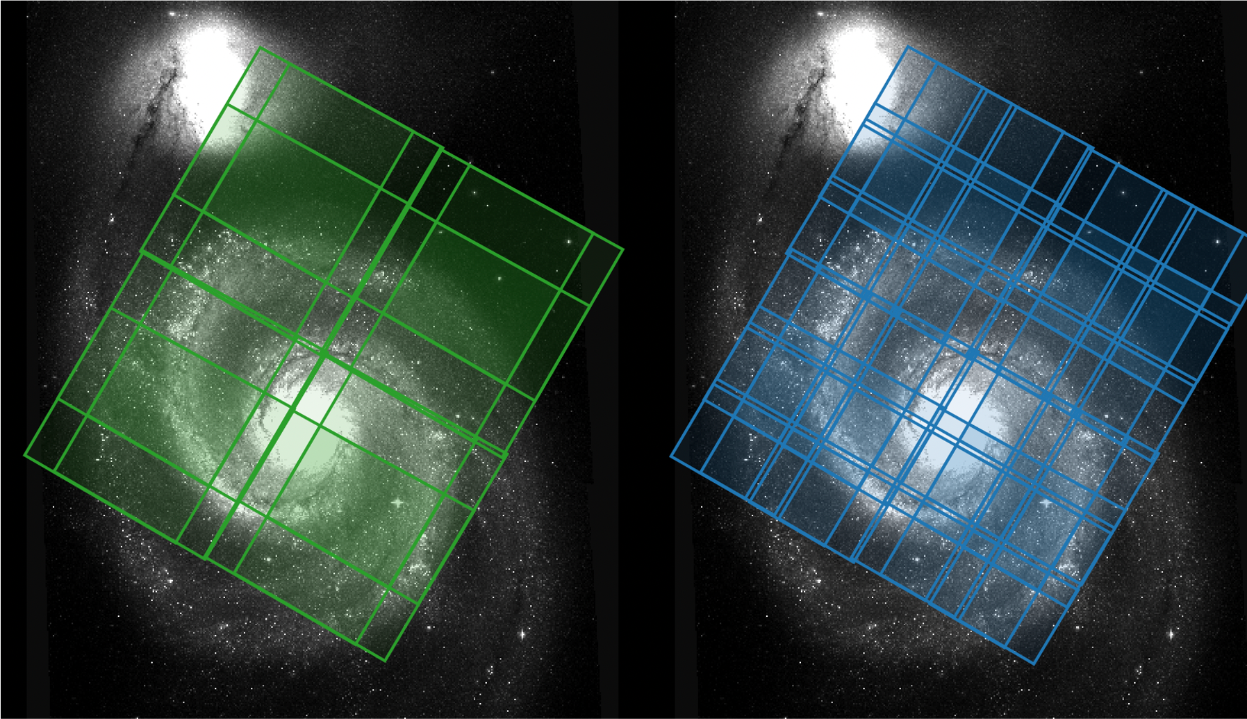 2 images showing the 8NIRSPEC dither patterns for long and short channels.