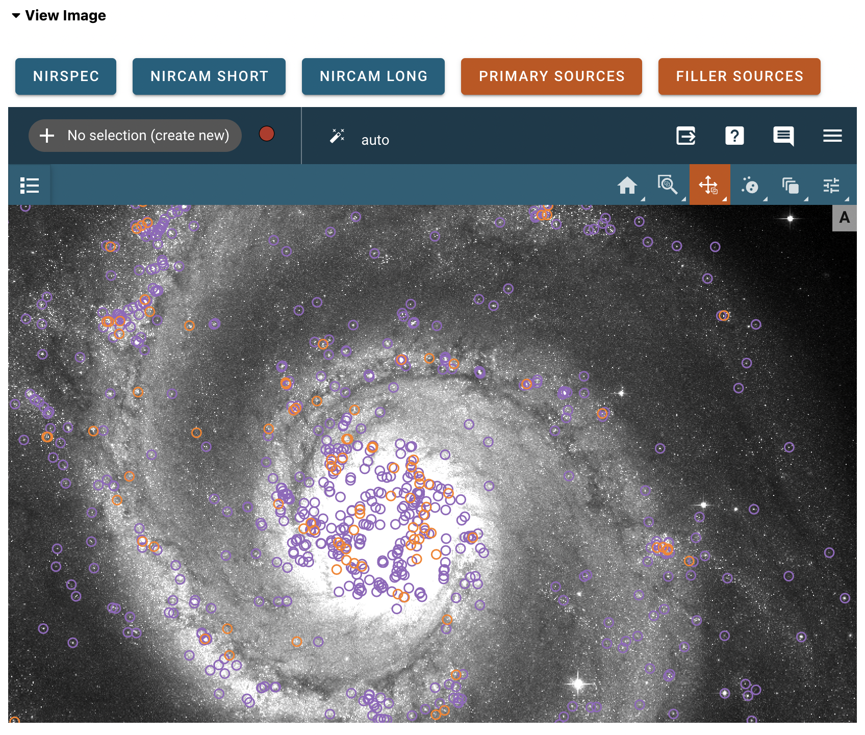 Imviz viewer showing catalog overlays as small circles.
