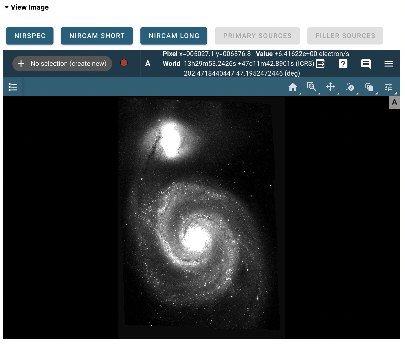 Imviz viewer showing an example FITS image of NGC 5194 and NGC 5195.